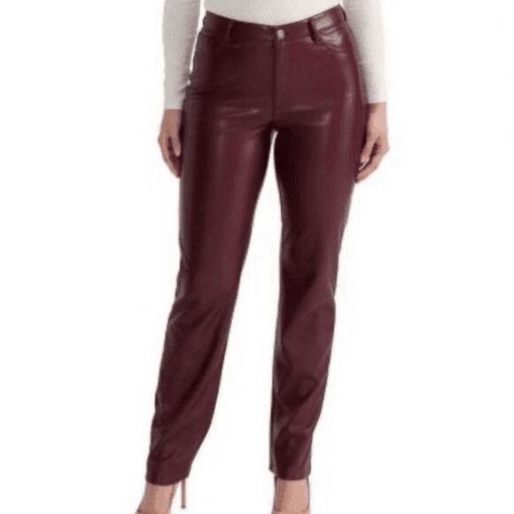 Joie Women’s Vegan Leather Straight Leg Pants Size 8 Maroon Red 90s Y2K - Picture 1 of 13